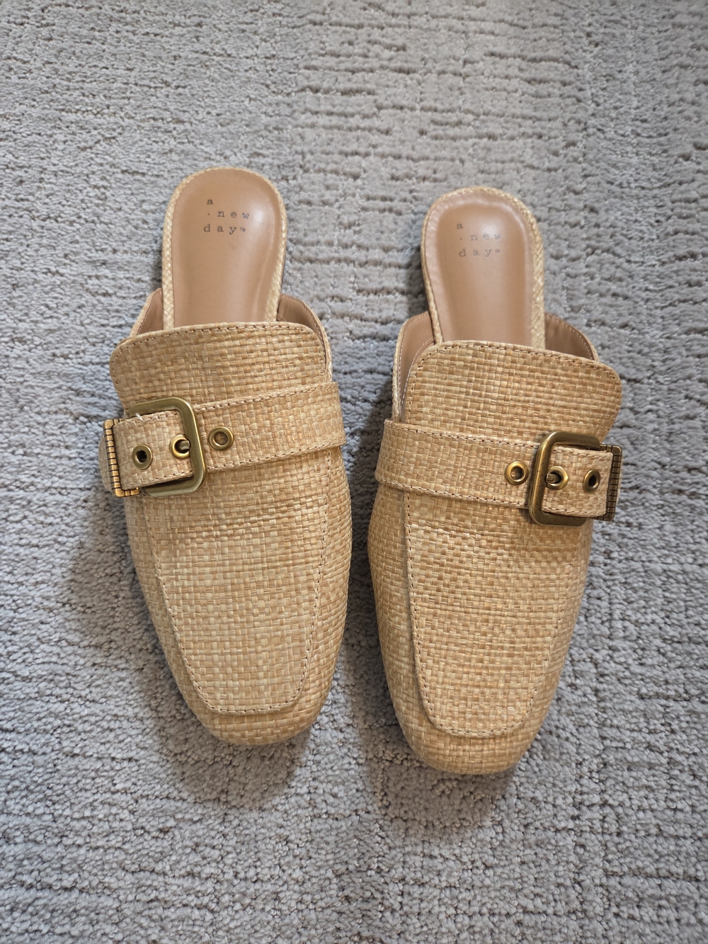 A New Day Woven Tan Mule Loafers with Buckle